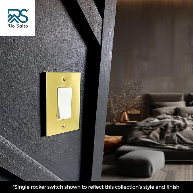 Rio Salto Modern Metal Vibrant Yelow Gold Wall Outlet Cover Outlet Cover Duplex or Light Switch Cover Plug Wall Plate Electric MIDSIZE Receptacle Electrical Switch Covers (Dulex, 1-Gang)