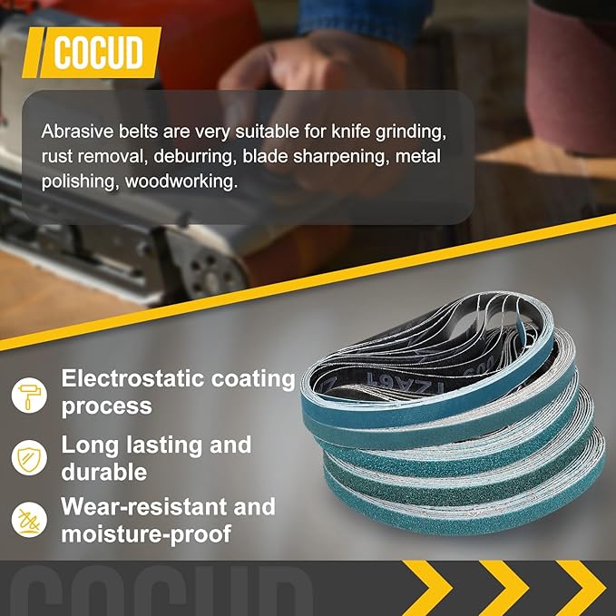 3/8 x 21 Inch Sanding Belt, 10 Pcs 100 Grit Zirconia Knife Sharpener Belts Work Sharpening for Belt Sander Knife Carving Tool Metal Working
