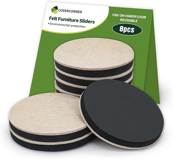 Furniture Sliders for Hardwood Floors 8 PCS - 4 3/4 inch Sliders for Moving Furniture – Felt Furniture Pads for Hardwood Floors