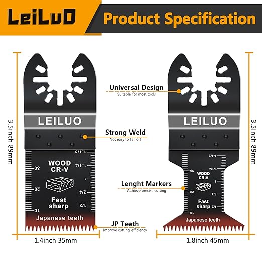 LEILUO 100 Pcs Multitool Blades Japanese Teeth Fast Cutting Oscillating Tool Blades CRV Material Oscillating Saw Blades Universal Accessories with Storage Bag Fit DeWalt Milwaukee Makita and More