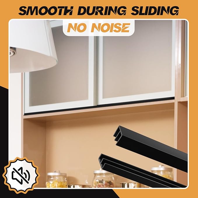 Landical 2 Sets Plastic Sliding Door Track Set for 1/4" Thick Panels Glass Cabinet Door Hardware System Window Sliding Track Easy Quick Installation(3ft,Black)