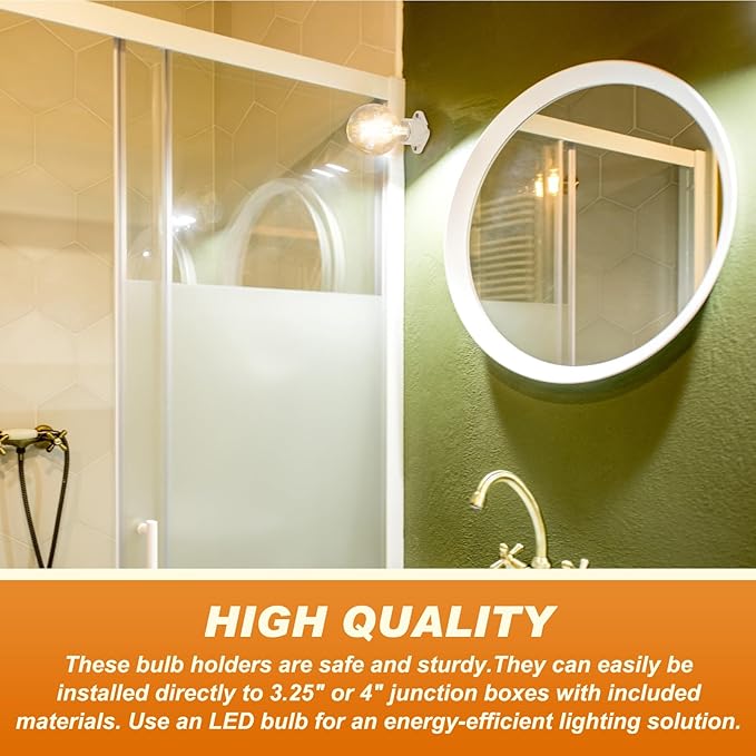 1 Pcs E26 Light Socket Porcelain Lamp Holder Socket Medium Keyless Threaded Base with Two Hole Flange Mounting and 6" Wire Indoor Garage Closet Lighting