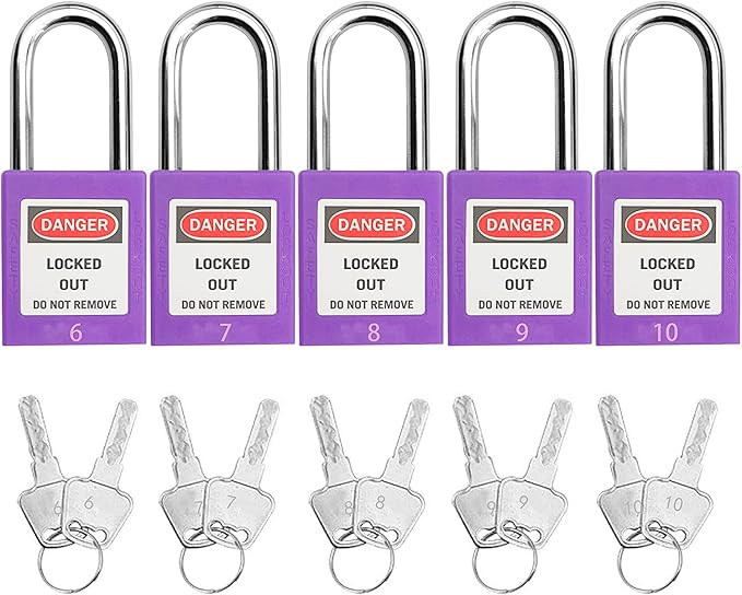 SAFBY Lockout Tagout Locks, Safety Padlock, Keyed Differently Loto Safety Padlocks for Lock Out Tag Out Kits Station (Purple 1-10)