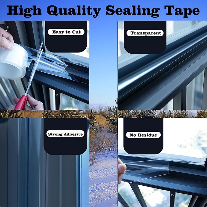 Transparent Window Weather Sealing Tape 2 Inch x 66 FT Weather Stripping Residue-Free Clear Window Insulation Tape for Doors Windows and Shower Glass Gaps (2 in * 66 FT)
