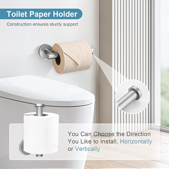 TQKAG Brushed Nickel Bathroom Hardware Set 6-Piece Bathroom Accessory Set 23.6 Inch Round Stainless Steel Towel Bar Set Wall Mounted