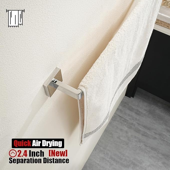 JQK Polished Towel Bar, Rounded Edges 18.41 Inch Towel Rack, 304 Stainless Steel Bathroom Wall Mount, Useable Length 16 Inch, TB250L16-CH