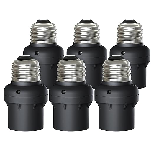 DEWENWILS Light Sensor Socket, E26 E27 Dusk to Dawn Sensor Socket, Light Bulb Socket for Light Fixtures, Compatible with Incandescent/CFL/LED/Halogen Bulbs, 6 Pack, Black, ETL Listed