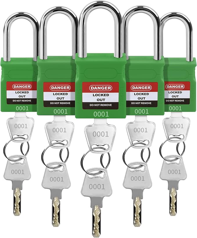 Lockout Tagout Locks - 5 Pack Green Loto Locks, Keyed Alike Padlock OSHA Compliant Lock Out Tag Out Lock, Safety Padlocks for Electrical Lockout Tag Out Kits