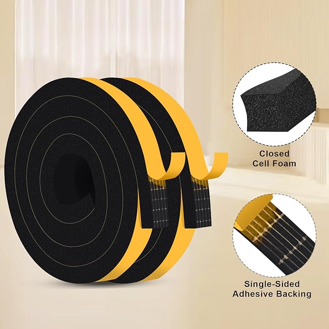 Closed Cell Window Insulation Weather Stripping, Insulation Tape for Door, Soundproof Door Weather Stripping, Adhesive Foam Gasket Tape, Anti-Bug, Weatherproof (1 in x 1 in x 13Ft)