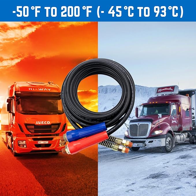 12 FT Air Line Hose Assembly Set Straight Heavy Duty Air Power Hoses for Semi Truck Trailer Tractor