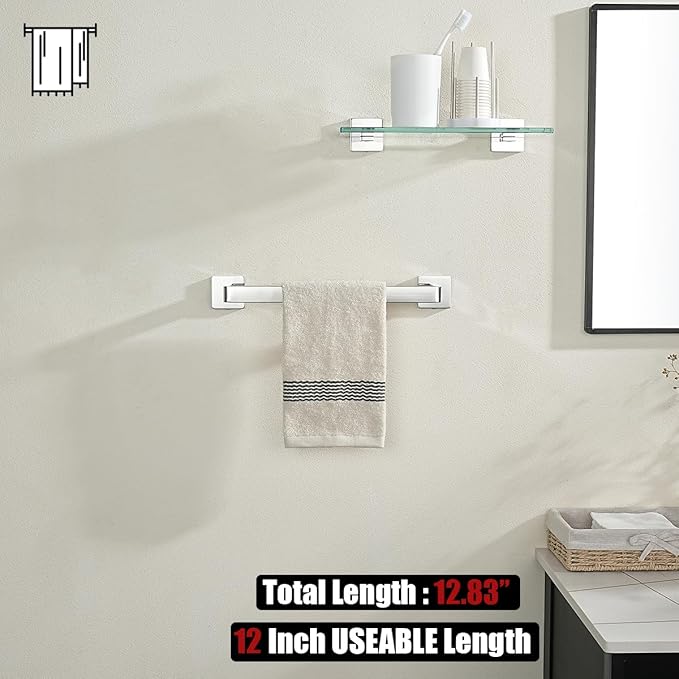 JQK Polished Towel Bar, Rounded Edges 14.41 Inch Towel Rack, 304 Stainless Steel Bathroom Wall Mount, Useable Length 12 Inch, TB250L12-CH