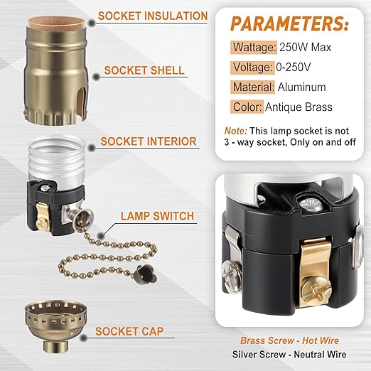 4 Pcs Pull Chain Lamp Socket Replacement, E26 Standard Threaded Base, Light Socket with Pull Chain, Lamp Parts for Repair
