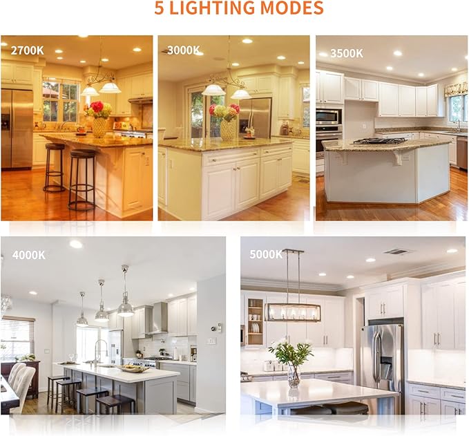 Meconard 6 Pack 4 Inch LED Recessed Ceiling Light with Junction Box, 2700K/3000K/3500K/4000K/5000K Selectable, 9W=75W 750LM, Dimmable Canless Downlights, ETL and Energy Star Listed