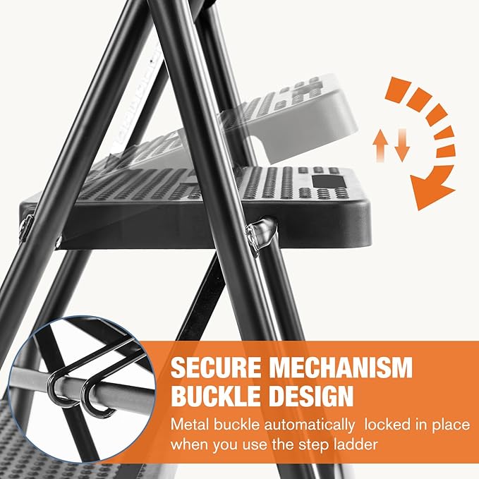 Sweetcrispy 3 Step Ladder, 800lbs Folding Step Stool with Wide Anti-Slip Pedal, Sturdy Ladder, Convenient Handrail, Lightweight, Portable Step Stool