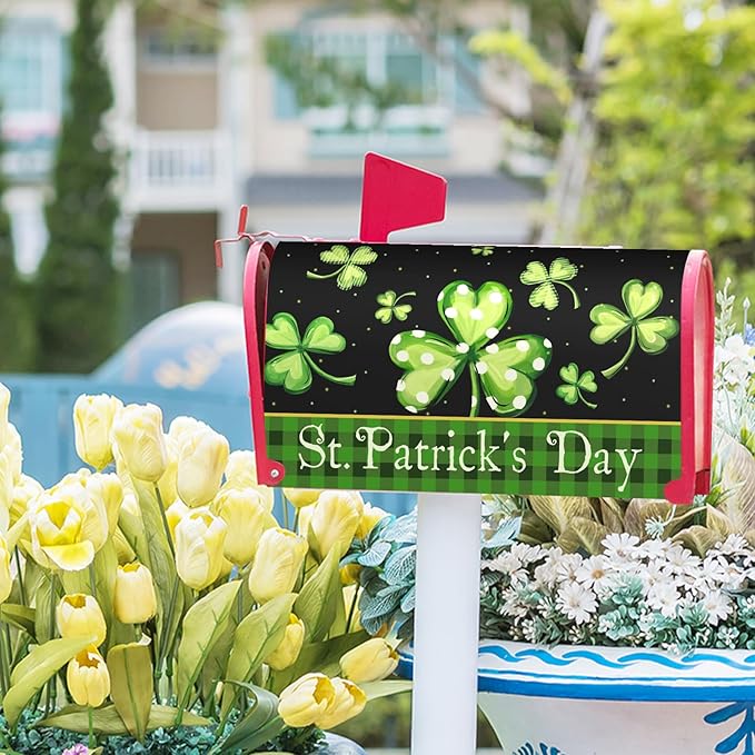 Kawani St Patrick's Day Magnetic Mailbox Covers Green Shamrock Lucky Clovers Mailbox Covers Magnetic Standard Size 21x18 Inch St Patricks Day Post Letter Box Cover for Garden Yard Decor