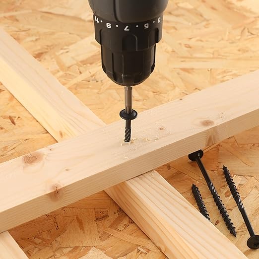 #14 x 3 Inch Lag Screws (440Pcs) 10lb. Structural Wood Screw, Black, Carbon Steel, Washer Head, Rust Resistant epoxy Coated, T30 Star Bit