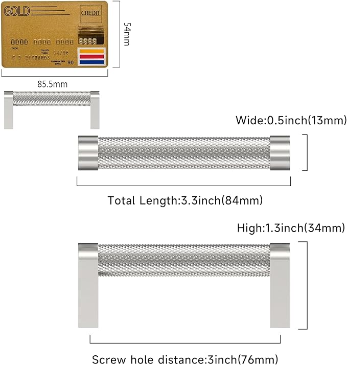 Amerdeco 10 Pack Brushed Satin Nickel Cabinet Pulls 3 Inch Hole Centers Kitchen Cabinet Handles Hardware Kitchen Handles for Cabinets Handles ZH0064