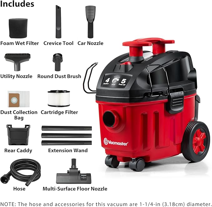 Vacmaster 4-Gallon 5 Peak HP Household Wet/Dry Vacuum - VF408B 1101