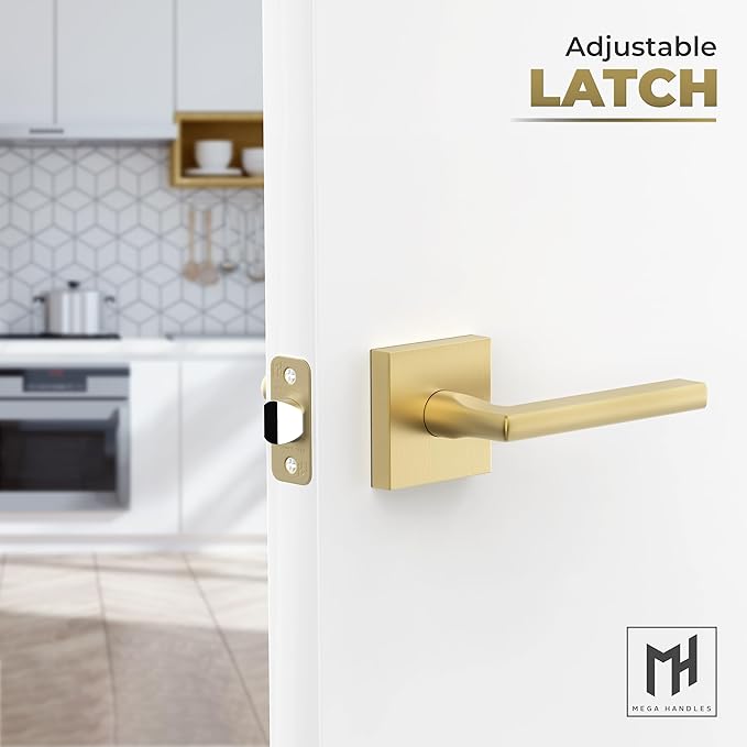 Mega Handles Prime Passage Lever Door Handle for Closet or French Doors, Single Side Door Levers, Fits All Standard Door Sizes, Covered Screws Included - Satin Brass (1 Pack) 5"