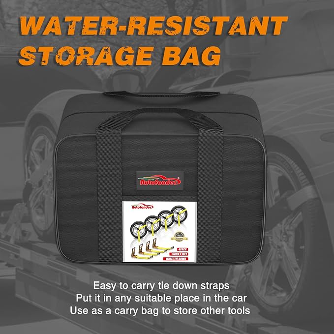 Adjustable Vehicle Tie Down Kit with Flat Hook Heavy Duty-Break Strength 10,000 lbs-Working Load 3333 lbs-2" x 10' Lasso Ratchet Straps for Car, Truck, UTV(Classic Yellow)