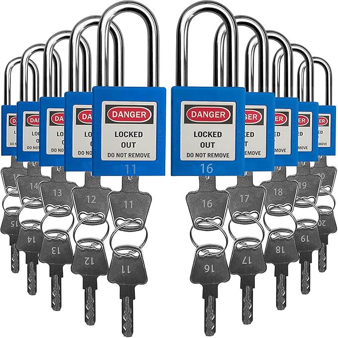 SAFBY Lockout Tagout Locks, Safety Padlock, Keyed Differently Loto Safety Padlocks for Lock Out Tag Out Kits Station (Blue 11-20)