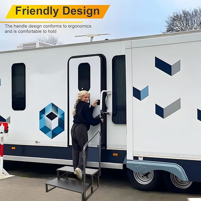 RV Steps with Handrail, Hot Tub 2 Steps with Handrail, Portable Stairs Steps for 5th Wheel RV, Mobile Home Stairs Outdoor RV Step Ladder for Camper and Porch with Non Slip Assist Handrail