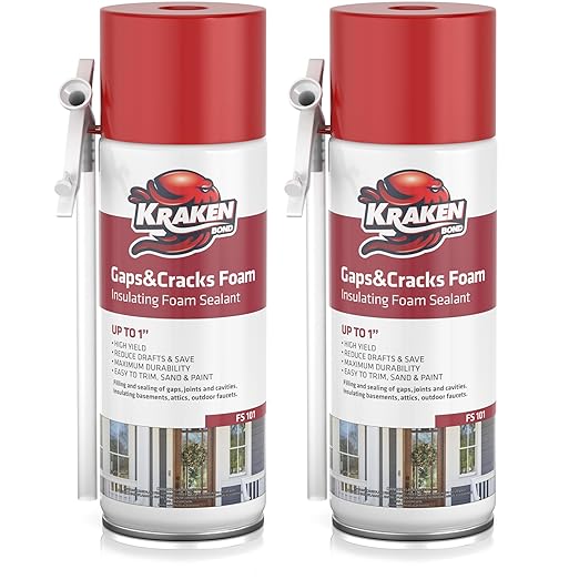 Kraken Bond Gaps & Cracks Expanding Foam Sealant - (2x12oz) High Expansion Polyurethane Spray Foam for Window & Door, Straw Use Waterproof High Yield Gap Filler - 2 Pack