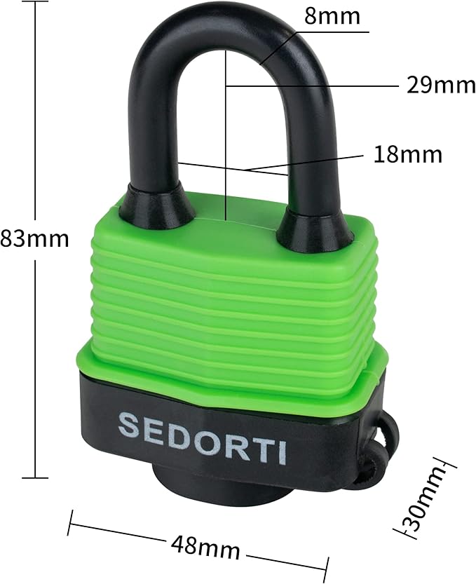 Colored Waterproof Padlocks, Heavy Duty Laminated Steel Lock with Green Plastic Covered, Keyed Alike Outdoor Locks, Can Be Used as Lockout Tagout Lock, Pack of 12