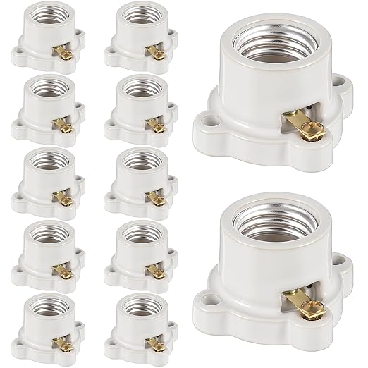 12 Pcs Porcelain Lamp Holder Socket E26/E27 Medium Keyless Threaded Socket with Two Hole Flanged Mounting 660W 250V Medium Base Lampholder Cleat Sockets for Indoor Garage Closet Lighting