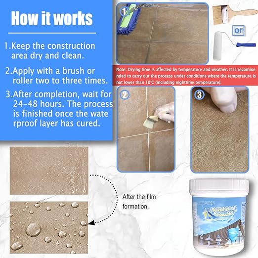 Waterproof Sealant, Transparent Waterproof Coating, Transparent Repairing Leak Adhesive, Suitable for Roof, Wall, Bathroom, Shower, Indoor and Outdoor, 35oz