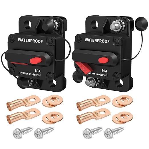 DaierTek 12V Circuit Breaker 80 Amp Marine 12 Volt Circuit Breaker 80A Waterproof for Boat Truck RV -2Pack