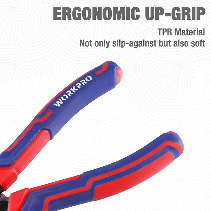 WORKPRO Premium 8” Needle Nose Pliers, Paper Clamp Precision, Heavy-Duty CRV Steel, Large Soft Grip with Wire Cutter, Long Nose Cutting Pliers, W031269