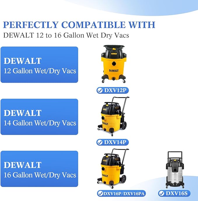 10 Pack DXVA19-4112, DXVA19-4102 Vacuum Bags for DEWALT 12 to 16 Gallon Wet/Dry Vacuum, Disposable Shop Vac Bags, Dust Collection Bag Replacement