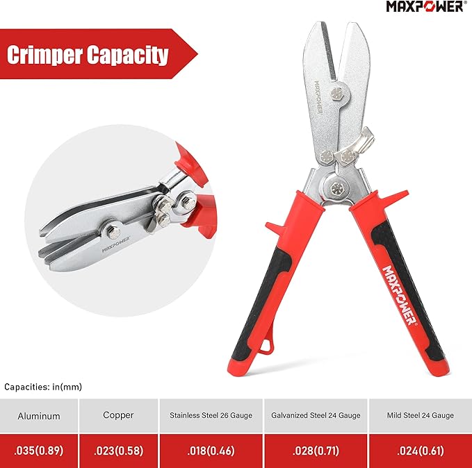 MAXPOWER Sheet Metal Crimper, 5-Blade Duct Crimping Tool- 9.8" Hand Crimper Hvac Tool for 24 Gauge Steel and 26 Gauge Stainless Steel Ductwork, Downspout,Stove Pipe