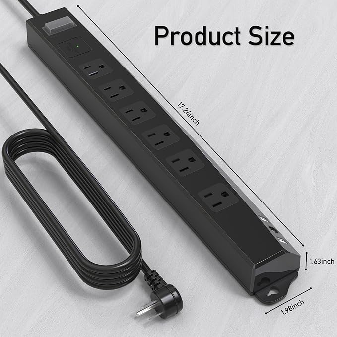 Outdoor Power Strip Weatherproof, KPQ IPX6 Waterproof Surge Protector with 6 Outlets with 2 USB A and 1 USB C, 6FT Extension Cord, Wall Mountable for Home, Office, Dorm, Patio, FCC UL Listed