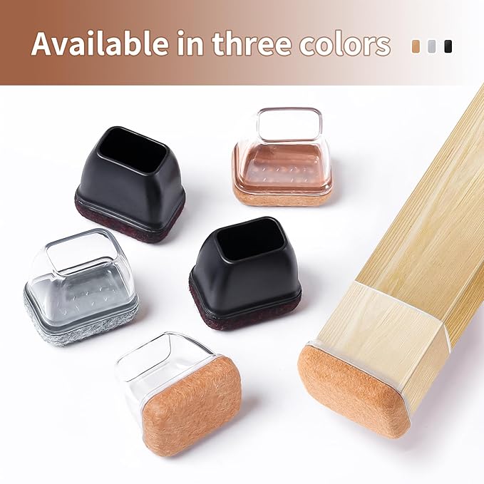 Ezprotekt 8 Pcs Rectangle Grey Felt Chair Leg Floor Protectors for Hardwood Floors, Rectangle Silicone Chair Leg Caps, Furniture Leg Covers Cups for Table Desk (Fit W :0.6-0.8", L: 0.9-1.3")