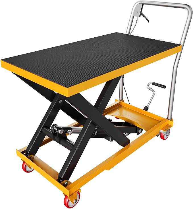 Hydraulic Lift Table Cart, 1100 LBS Capacity 35.4 in Lifting Height, Manual Single Scissor Lift Table with Locking Wheels and Non-Slip Pad, Hydraulic Scissor Cart for Material Handling