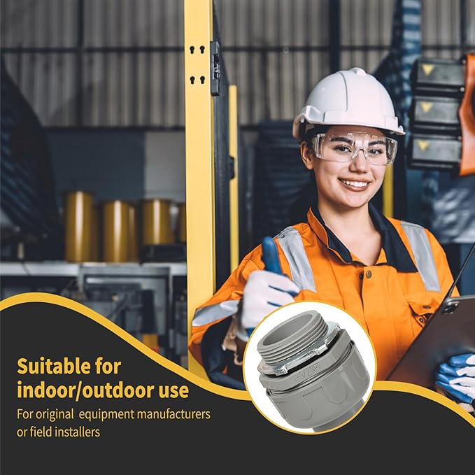 Conduit Connectors, 1-1/2 Inch Liquid Tight Connector NPT Non-Metallic for PVC Electrical Flexible Conduit Fittings, 180 Degree Straight, UL Listed for Home Outdoor Tubes Tools, Grey (5-Pack)