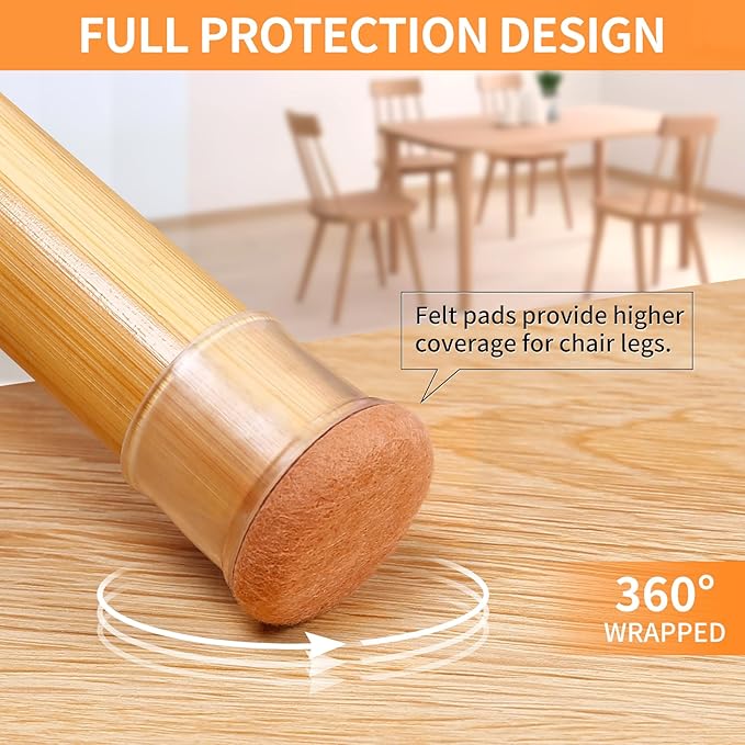 Ezprotekt 24 Pcs Clear Silicone Chair Leg Floor Protectors with Felt, Floor Protectors for Chairs, Chair Leg Caps Covers, Chair Leg Socks Bar Stool Leg Floor Protectors (L Fit: 1.1"-1.3", Round)