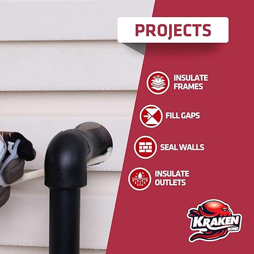 Kraken Bond Gaps & Cracks Expanding Foam Sealant - (1x12oz) High Expansion Polyurethane Spray Foam for Window & Door, Straw Use Waterproof High Yield Gap Filler - 1 Pack