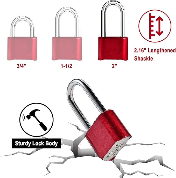 Combination Lock, 4-Digit Heavy Duty Combo Lock, Combination Padlock Outdoor Waterproof Gate Locks for Outdoor Fence, Locker, Sheds, Gym, Gate Hasps (Long Shackle) (2pcs-Red)