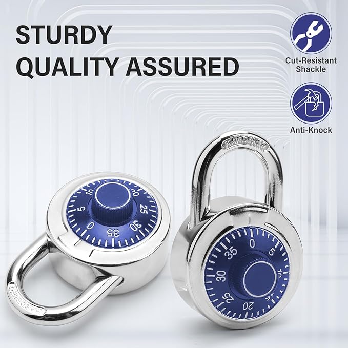 Combination Padlock,Lock for Gym and School Lockers Safe,Blue Turntable,Mini Combination Lock(Pack of 1)