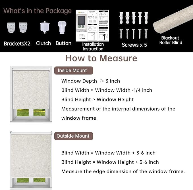 ALLBRIGHT 100% Blackout Roller Blinds Woven Shades with Striped Jacquard, Cordless Window Shades, UV Protection Fabric, Easy-Install for Indoor Home & Office, White, 27" W x 72" H