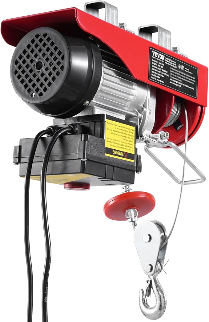 VEVOR Electric Hoist, 440 lbs 120V Electric Winch with 328 ft Wireless & 14 ft Wired Remote Control, 40 ft Single Cable Lifting Height, Single/Double Slings, Lift Hoist for Garage Warehouse Factory