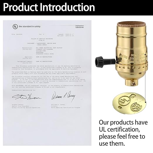 Lamp Socket Replacement, E26 Threaded Base, Turn Knob for Low-Medium-High Light Settings 2 Way (Gold)