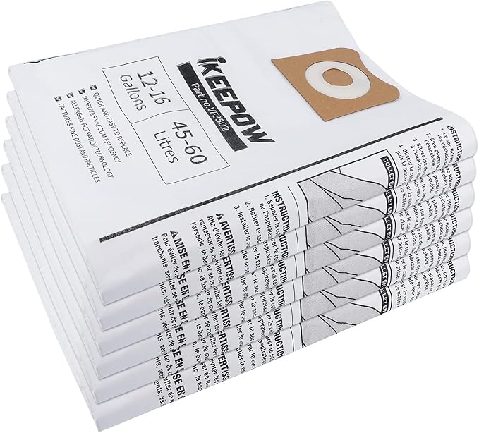 12 Pack VF3502 Shop Vac Bags, Compatible with Ridgid & Craftsman Vacuum 12-16 Gallon, Replacement Fiter Bags, 23743 VF3502 High Efficiency Dust Bags