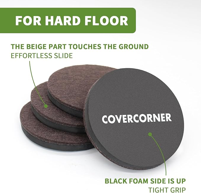 Furniture Sliders for Hardwood Floors 8 PCS - 4 3/4 inch Sliders for Moving Furniture – Felt Furniture Pads for Hardwood Floors Brown