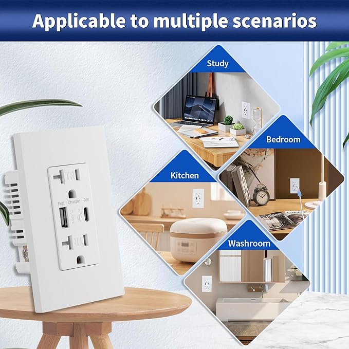 USB Wall Outlet, Charger Outlets Receptacles with 4.2A USB C Ports, 20 Amp Duplex Tamper Resistant Receptacle Plug with Electrical Outlet, Wall Plate Included, ETL Listed,White, 20 Pack