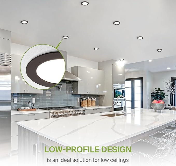 ASD 6 Pack LED Recessed Lighting 4 Inch 9W, 5 CCT 2700K-5000K CRI90+, IC Rated Ultra Thin Dimmable Ceiling Lights with J Box, Canless Wafer Downlight, Round Slim Panel Light, Energy Star ETL, Bronze