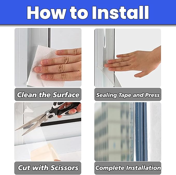 Window Weather Sealing Tape 2 Inch x 33 FT Weather Stripping Residue-Free Clear Window Draft Isolation Sealing Film Caulk Tape for Doors and Shower Glass Gaps Bathroom